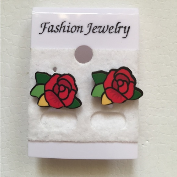 Trendy Rose Stud Earrings 1cm*0.5cm women Girl - Picture 6 of 6